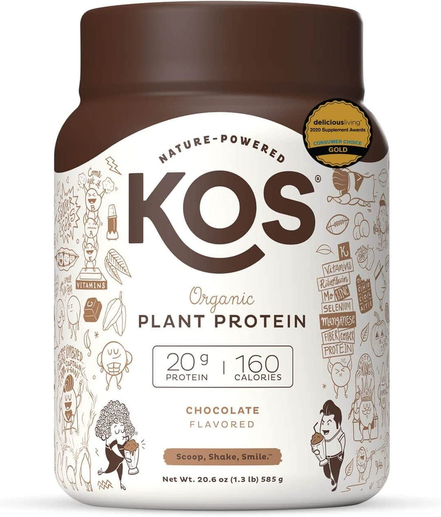 KOS Vegan Protein Powder, Chocolate - Low Carb Pea Protein Blend - Plant Based Protein Powder - USDA Organic, Keto, Gluten, Soy & Dairy Free - Meal Replacement for Women & Men - 30 Servings