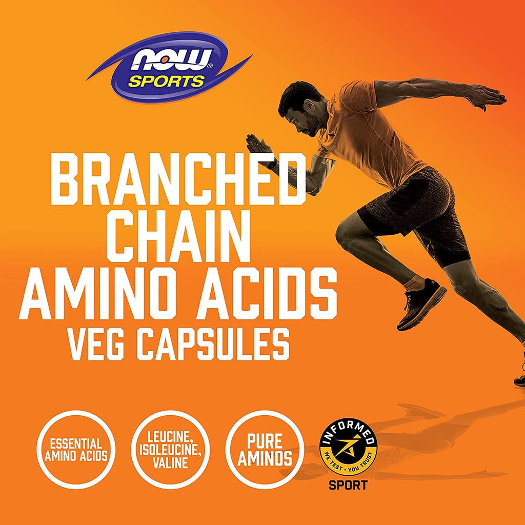 NOW Sports Nutrition, Branched Chain Amino Acids, with Leucine, Isoleucine and Valine, 240 Veg Capsules - Free & Fast Delivery