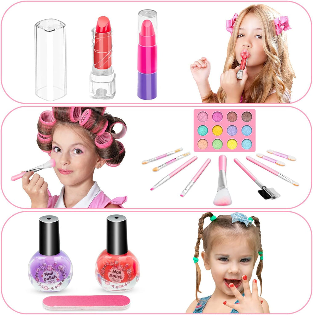 "Ultimate Glamour Kit for Little Divas - 42 Piece Washable Kids Makeup Set with Real Cosmetic Case - Perfect Birthday Gift for Trendy Girls Ages 3-12 (Pink)"