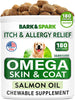 Bark&Spark Omega 3 for Dogs - 180 Fish Oil Treats for Dog Shedding, Skin Allergy, Itch Relief, Hot Spots Treatment - Joint Health - Skin and Coat Supplement - EPA & DHA Fatty Acids - Salmon Oil