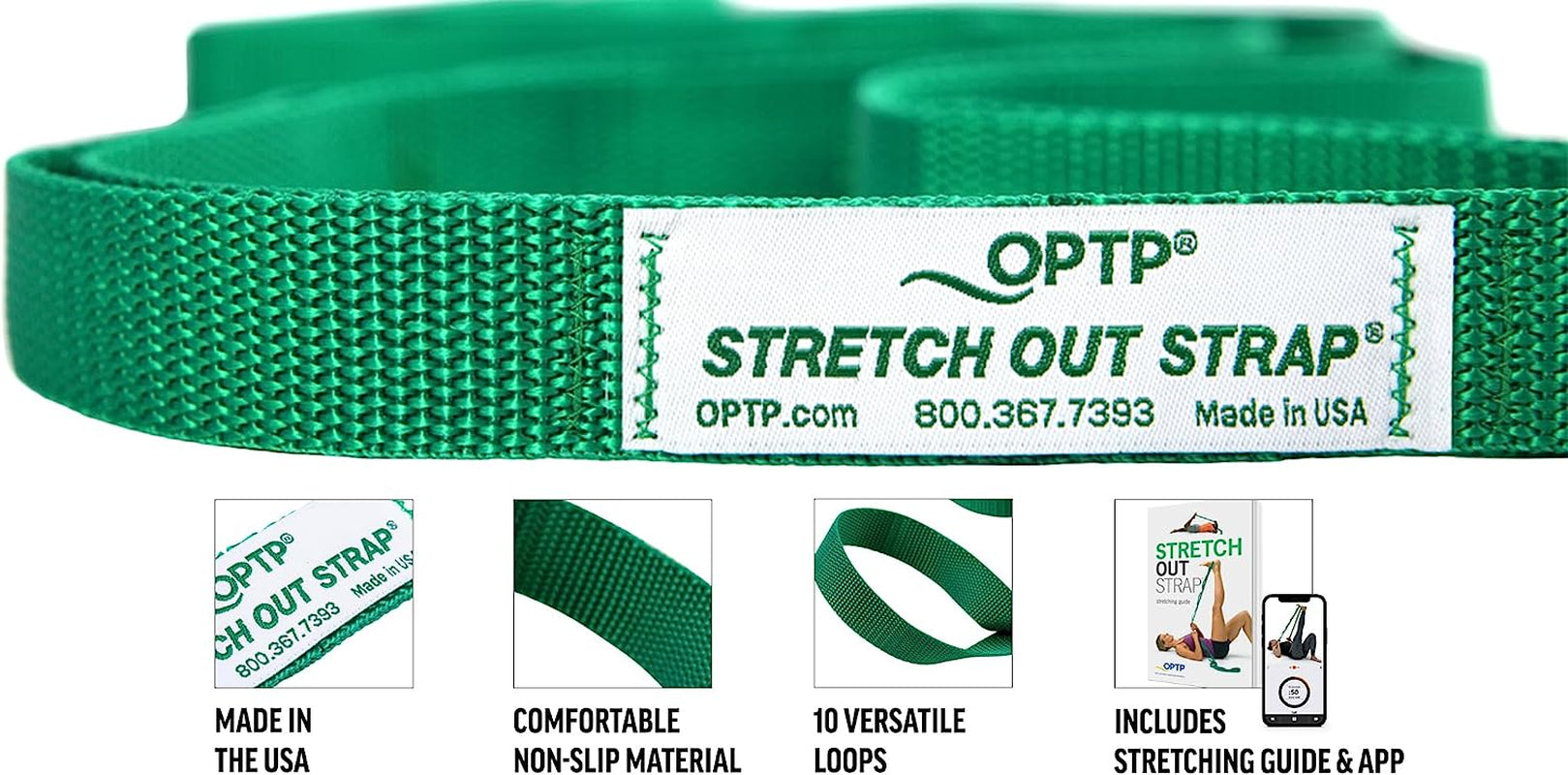 "OPTP's Original Stretch Out Strap: The Ultimate Choice for Physical Therapy, Yoga, and Athletic Training - Includes Exercise Book and Proudly Made in the USA"