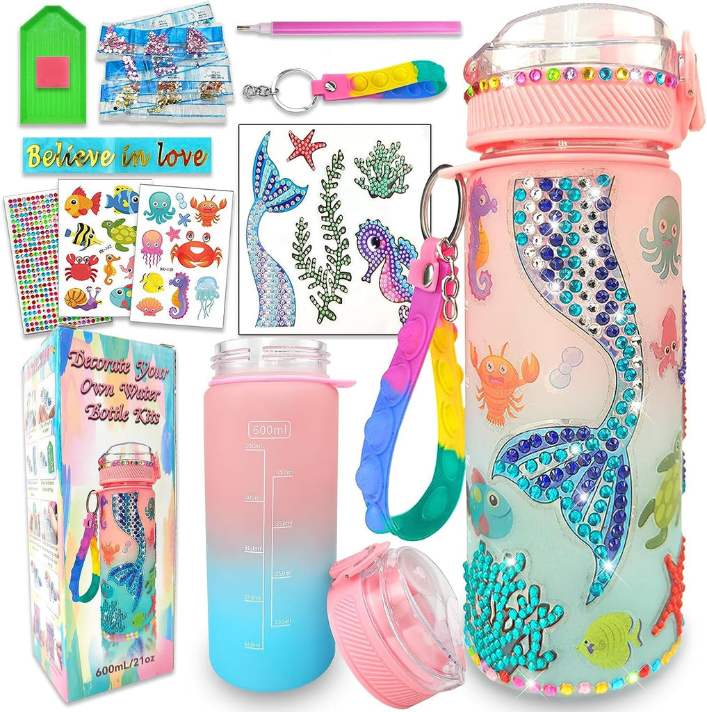 "Mermaid Magic: Create Your Own Sparkling Water Bottle - Fun Crafts Kit for Girls Ages 4-10, Perfect Birthday or Christmas Gift!"