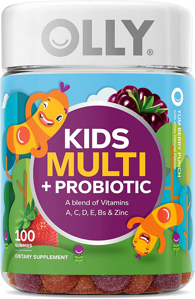 OLLY Kids Multivitamin + Probiotic Gummy, Digestive and Immune Support, Vitamins A, D, C, E, B, Zinc, Kids Chewable Supplement, Berry, 50 Day Supply - 100 Count (Pack of 1) - Free & Fast Delivery