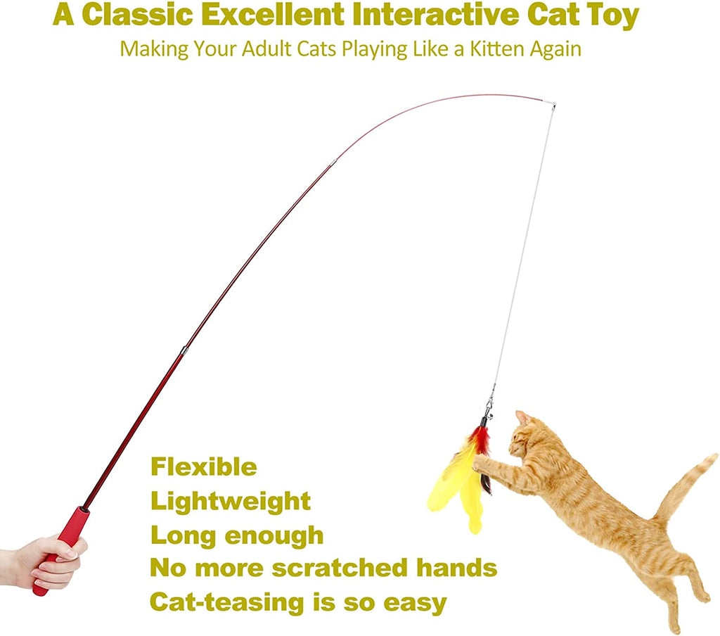 Meohui Cat Toys for Indoor Cats, Interactive Cat Toy 2PCS Retractable Cat Wand Toy and 9PCS Cat Feather Toys Refills, Funny Kitten Toys Cat Fishing Pole Toy for Bored Indoor Cats Chase and Exercise