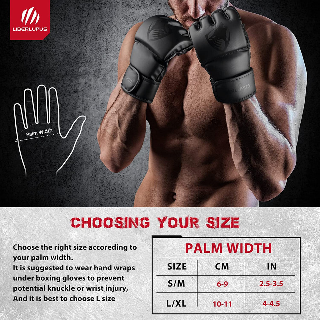 Liberlupus MMA Gloves for Men & Women, Martial Arts Bag Gloves, Kickboxing Gloves with Open Palms, Boxing Gloves for Punching Bag, Sparring, Muay Thai, MMA