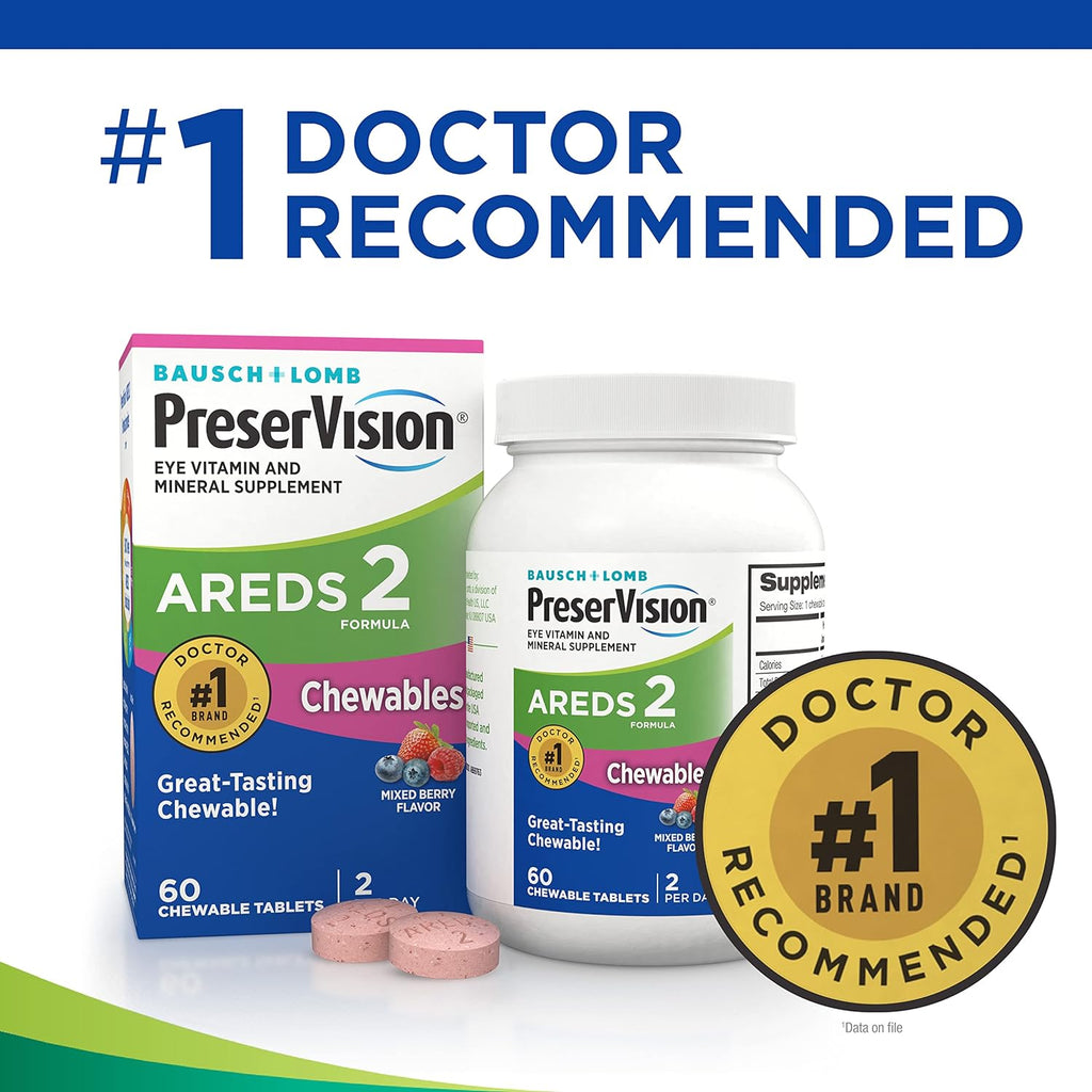 Preservision AREDS 2 Eye Vitamin & Mineral Supplement, Contains Lutein, Vitamin C, Zeaxanthin, Zinc, Copper & Vitamin E, 60 Chewable (Packaging May Vary)