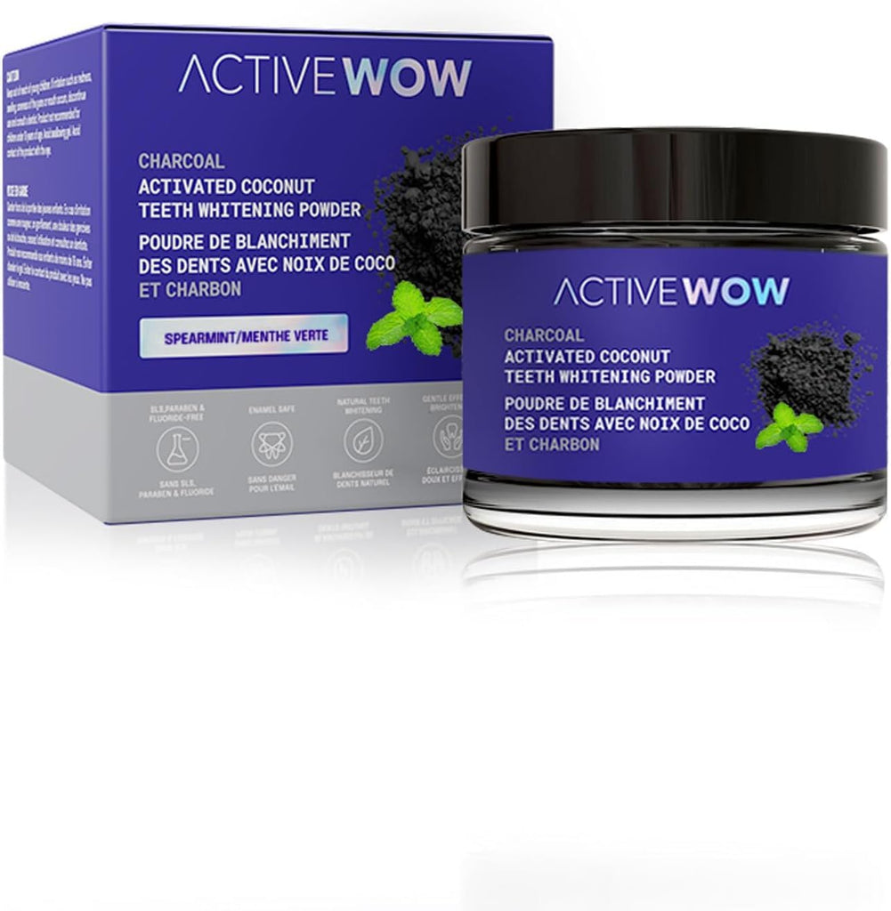 Active Wow Activated Coconut Charcoal Powder - Natural Whitening Activated Charcoal, Charcoal Spearmint Toothpaste, Fluoride Free, Sulfate & Paraben Free, Charcoal Toothpaste Powder (Spearmint)