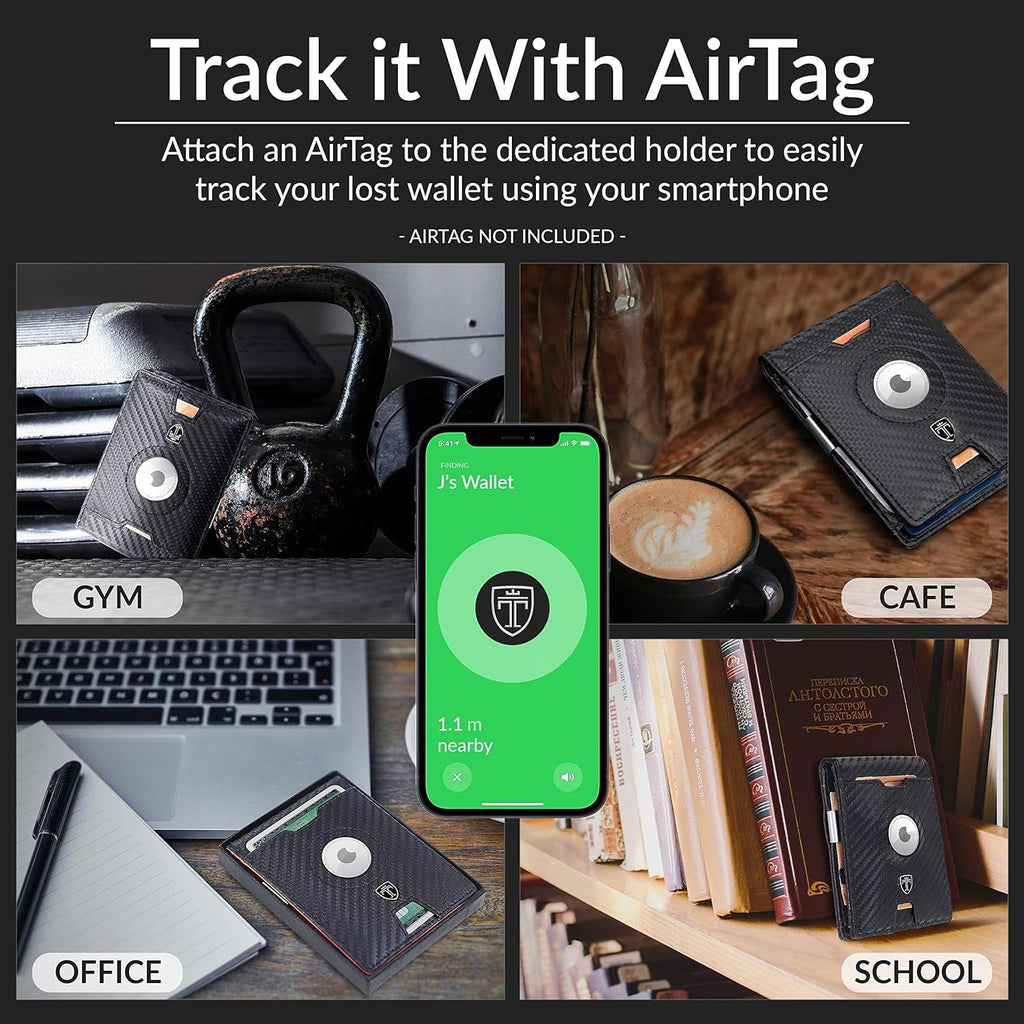 "Ultimate TRAVANDO Airtag* Wallet: Stylish RFID Blocking Men's Wallet with Money Clip, Air Tag Holder, and Card Organizer - Perfect Bifold Gift for Men!"