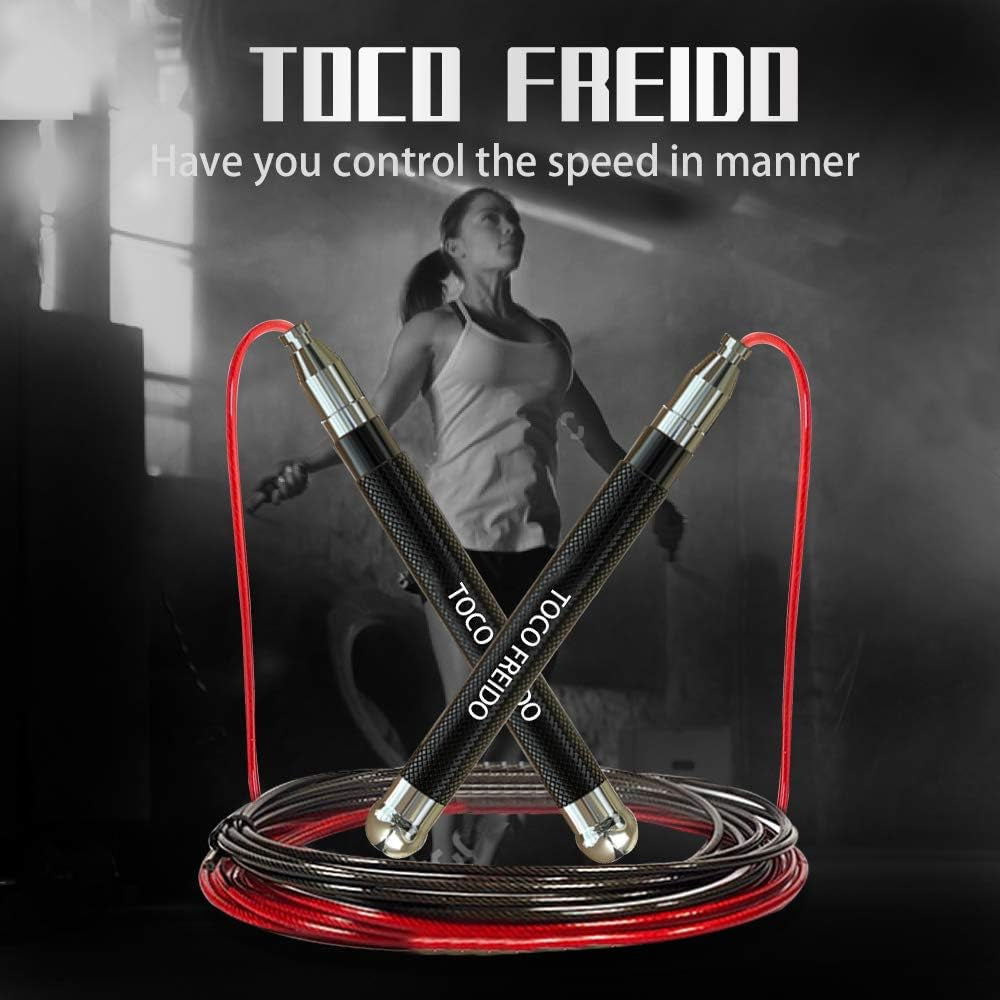 TOCO FREIDO Adjustable Jump Rope for Workout - Speed & Weighted Jump Rope for Boxing, MMA, Muay Thai, Crossfit, Fitness, Tangle-Free, Best Cardio & Endurance Training - Get & Stay Fit, Lose Weight