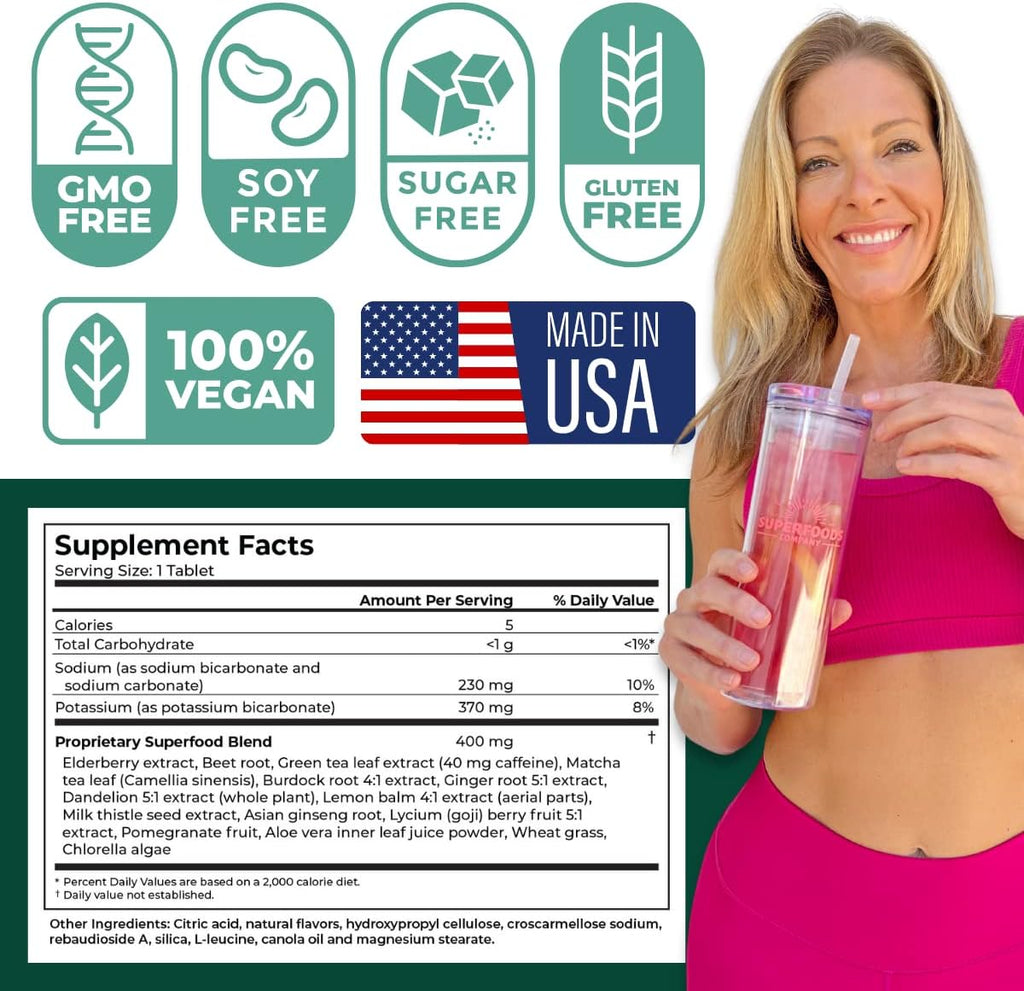 "Revitalize your body with Skinnytabs Superfood Tabs - the Ultimate Detox Cleanse Drink! Boost your metabolism, shed unwanted pounds, and say goodbye to bloating and digestive discomfort.