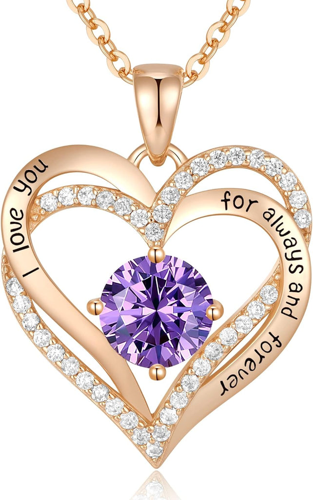 "Eternal Love Heart Pendant Necklace - 925 Sterling Silver with Birthstone Zirconia - Perfect Anniversary, Birthday, or Christmas Gift for Wife, Mom, Girlfriend, or Her"