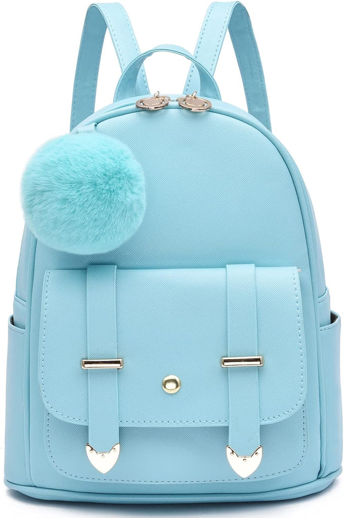 "Stylish and Trendy Mini Backpack Purse for Fashionable Girls and Women - Chic PU Leather Shoulder Bag with Pompom Detailing"