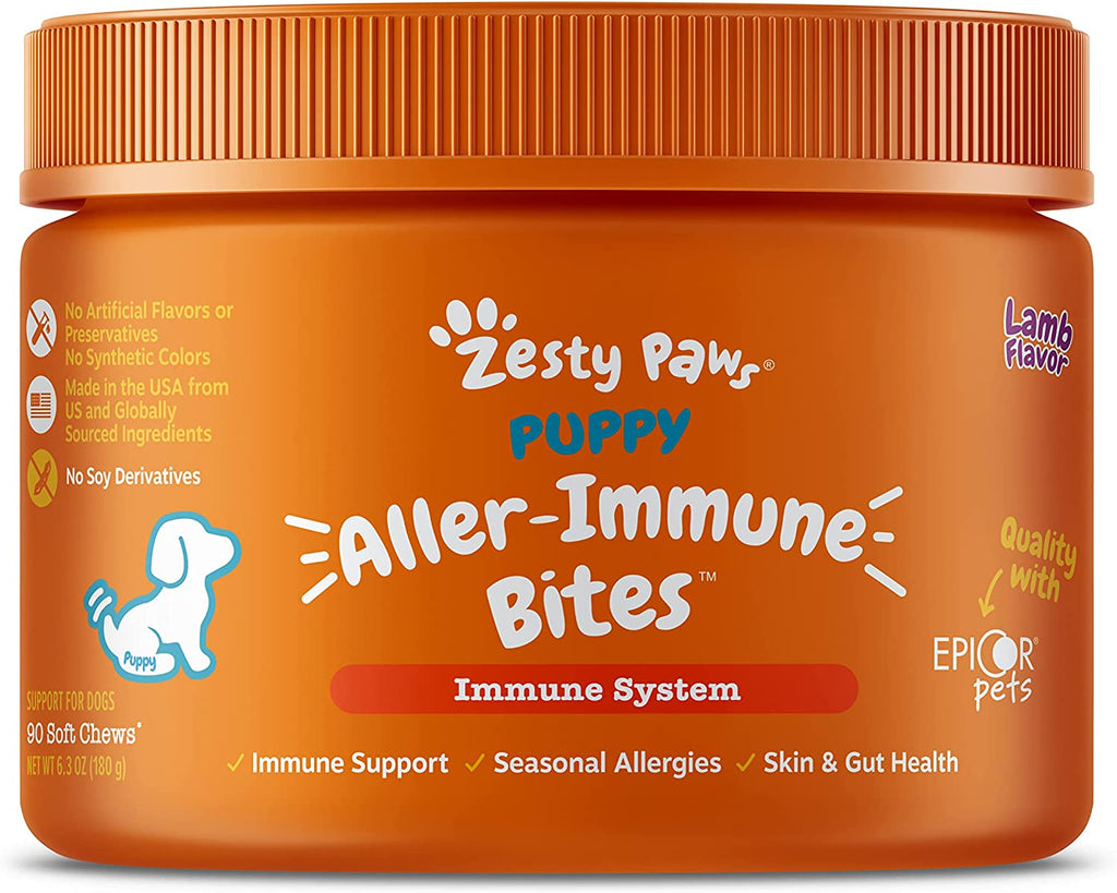 Zesty Paws Allergy Immune Supplement for Dogs Lamb- with Omega 3 Wild Alaskan Salmon Fish Oil & Epicor + Digestive Prebiotics & Probiotics - anti Itch & Skin Hot Spots + Seasonal Allergies - 90 Chews