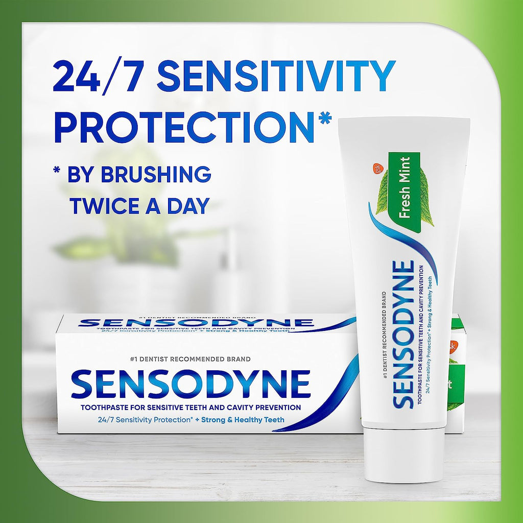 Sensodyne Fresh Mint Sensitive Toothpaste, ADA Accepted Toothpaste for Cavity Prevention and Sensitive Teeth Treatment - 4 Ounces (Pack of 2)