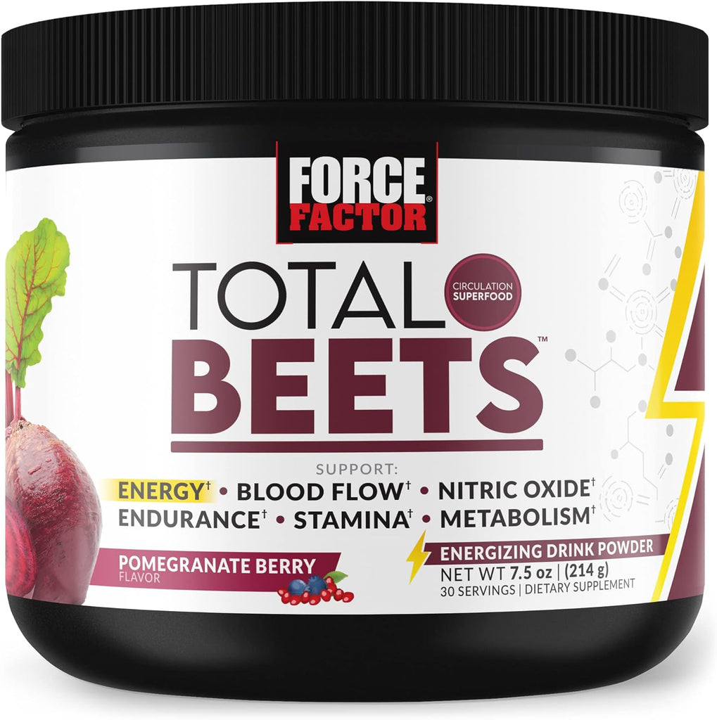 "Power up Your Energy and Stamina with Force Factor Total Beets Energy Drink Mix - Supercharge Your Circulation and Boost Performance with Superfood Beet Root Powder!"