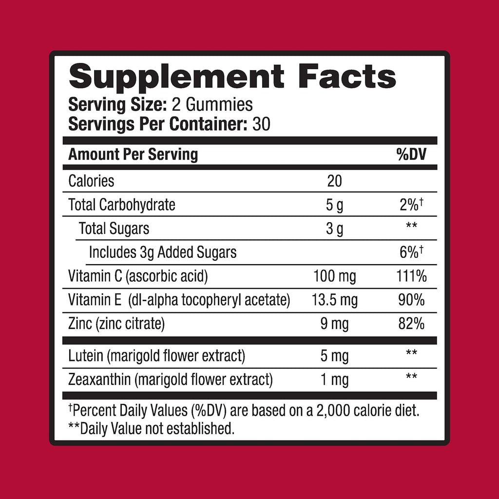 Ocuvite Vitamin & Mineral Supplement for Eye Health Adult Gummies, Contains Lutein & Zeaxanthin, Mixed Fruit, 60 Count