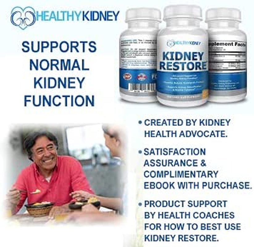 Kidney Restore Kidney Cleanse and Kidney Health Supplement to Support Normal Kidney Function, Vitamins for Kidney Health 60 Caps