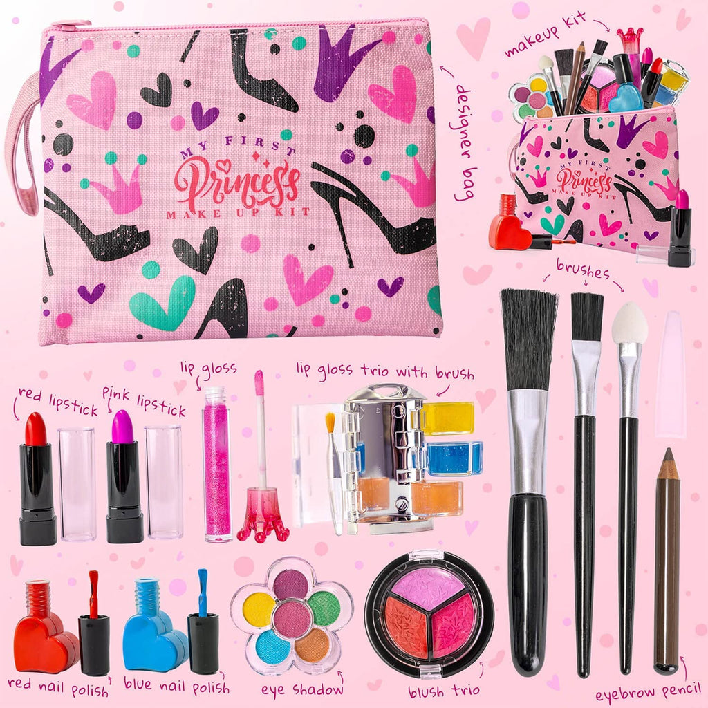 "Enchanting Princess Makeup Kit for Girls - Gentle on Skin, Effortless to Clean, 23 Piece Set with Carrying Case for Stylish Storage"