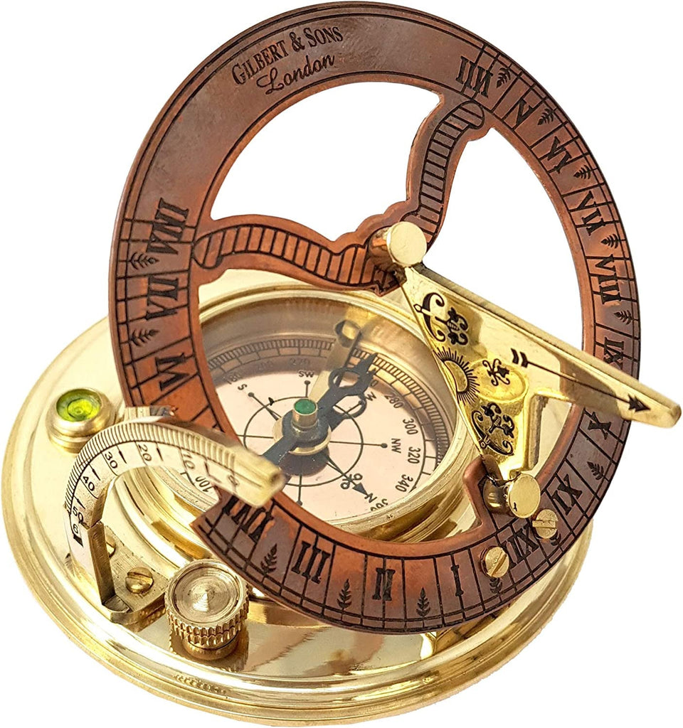 "Exquisite Brass Nautical Sundial Compass - Vintage Antique Design, Perfect Gift in a Beautifully Crafted Box - Timeless Sun Clock and Ship Replica Watch"