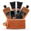 "Ultimate Indulgence: YARD HOUSE Deluxe Men's Spa Gift Set - Irresistible Smoky Sandalwood Scent - Complete All-Natural Grooming Kit for Men with Full-Size Body Wash, Facial Scrub, Body Lotion, Deodorant, and Stylish Leather Toiletry Bag"