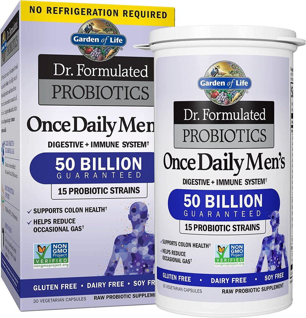 Garden of Life Probiotics for Men - Dr Formulated 50 Billion CFU Probiotic + Prebiotic Fiber for Men’S Digestive & Immune Health, 15 Strains, Daily Constipation Relief, Gas & Bloating, 30 Capsules - Free & Fast Delivery