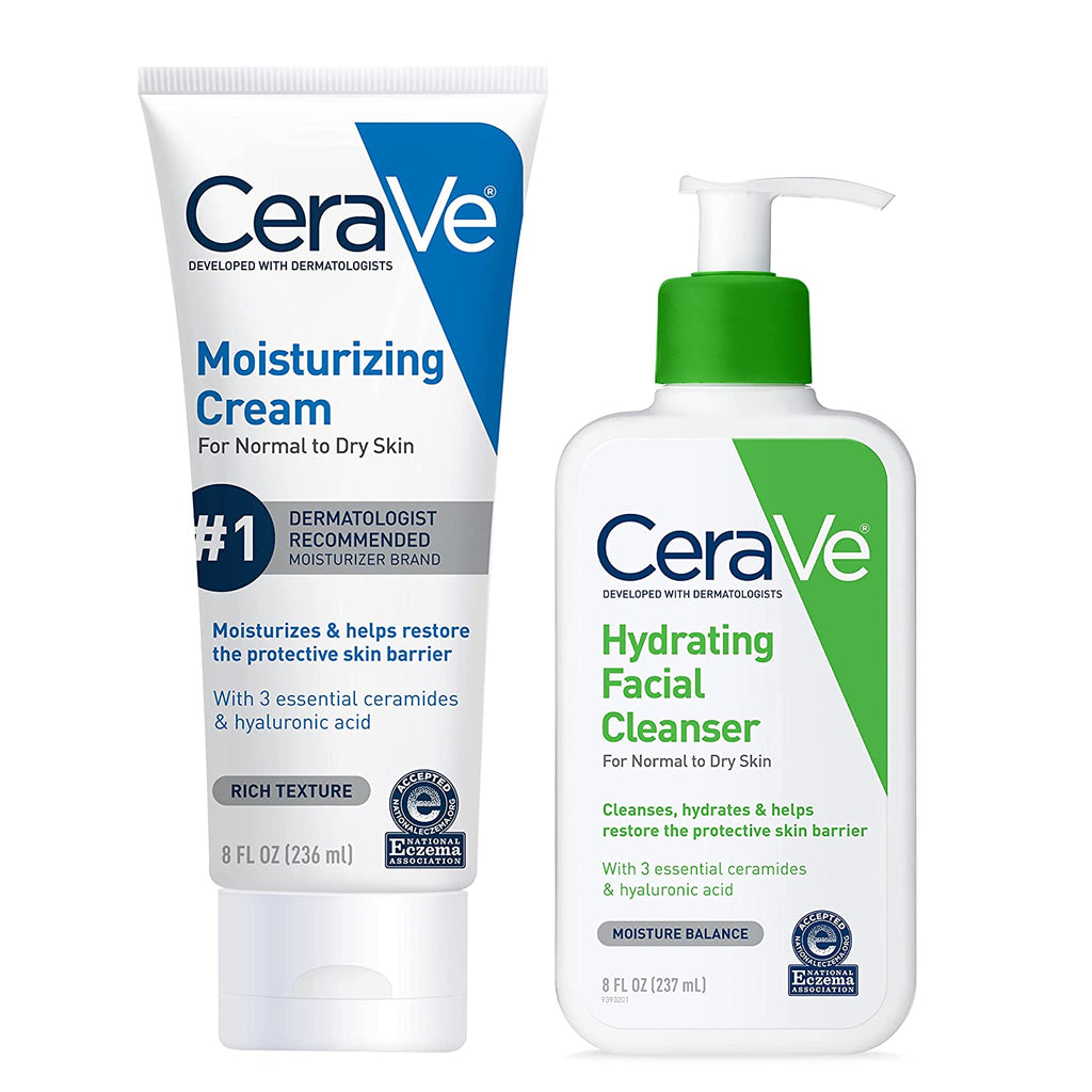 Cerave Moisturizing Cream and Hydrating Face Wash Skin Care Set for Dry Skin | Face & Body Cream and Moisturizing Non-Foaming Face Wash | Hyaluronic Acid and Ceramides | 8Oz Cream + 8Oz Cleanser
