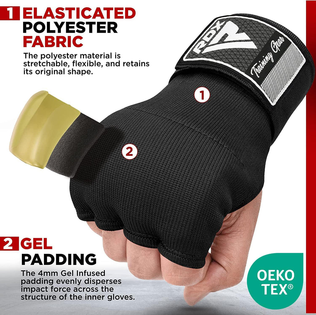 RDX Gel Boxing Hand Wraps Inner Gloves Men Women, Quick 75Cm Long Wrist Straps, Elasticated Padded Fist under Mitts Protection, Muay Thai MMA Kickboxing Martial Arts Punching Training Bandages