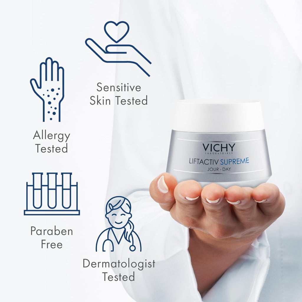 "Vichy Liftactiv Supreme: Ultimate Anti-Aging Face Moisturizer - Reduce Wrinkles, Firm and Hydrate Skin for a Youthful Glow - Perfect for Sensitive Skin - 1.69 Fl Oz (Pack of 1)"