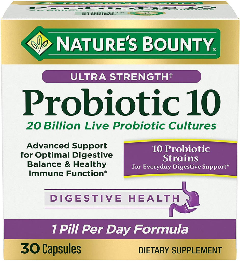 Nature’S Bounty Probiotic 10, Ultra Strength Daily Probiotic Supplement, Support for Digestive, Immune and Upper Respiratory Health, 1 Pack, 30 Capsules - Free & Fast Delivery