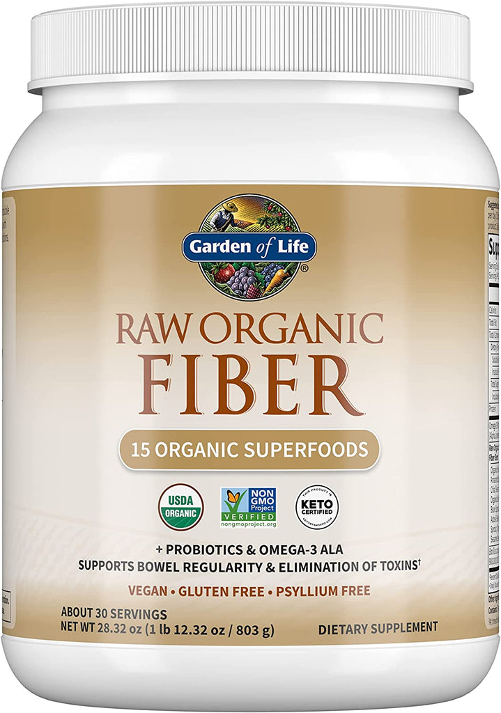 Garden of Life Fiber Supplement, Raw Organic Fiber Powder - 30 Servings, 15 Organic Superfoods, Probiotics and Omega-3 ALA, 4G Soluble Fiber, 5G Insoluble Fiber for Regularity, Psyllium Free Fiber - Free & Fast Delivery