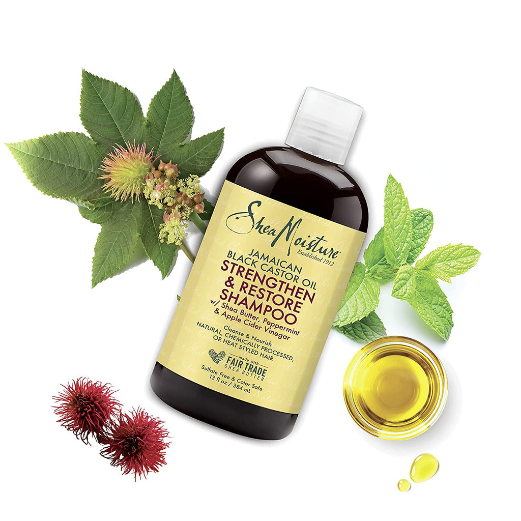 Sheamoisture Strengthen and Restore Shampoo for Damaged Hair 100% Pure Jamaican Black Castor Oil Cleanse and Nourish 13 Oz - Free & Fast Delivery