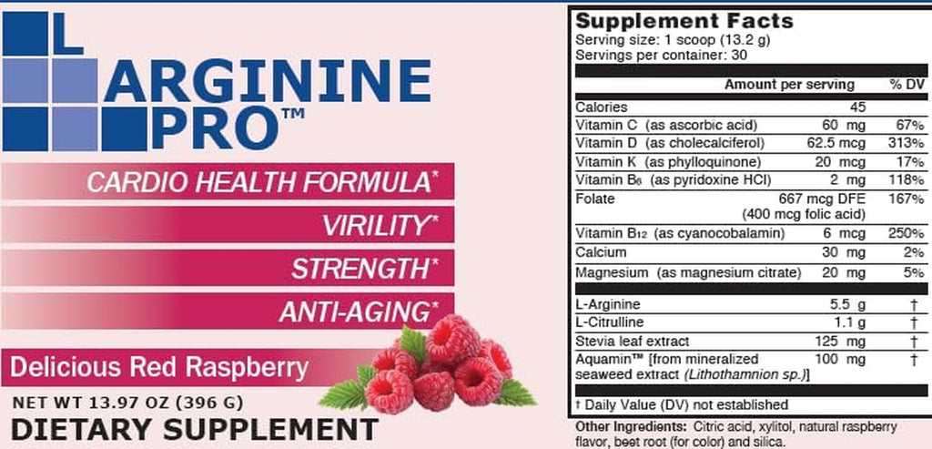 L-ARGININE PRO, L-Arginine Supplement - 5,500Mg of L-Arginine plus 1,100Mg L-Citrulline, Powder (Raspberry, 1 Jar)