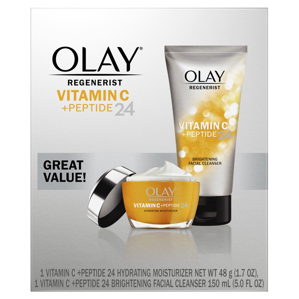 Olay Regenerist Vitamin C + Peptide 24 Duo Pack, Cleanser 5 Fl Oz, Moisturizer 1.7 Oz