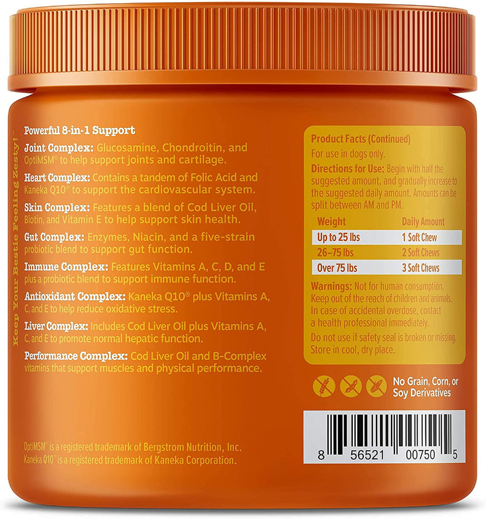 Multifunctional Supplements for Dogs - Glucosamine Chondroitin for Joint Support with Probiotics for Gut & Immune Health – Omega Fish Oil with Antioxidants and Vitamins for Skin & Heart Health