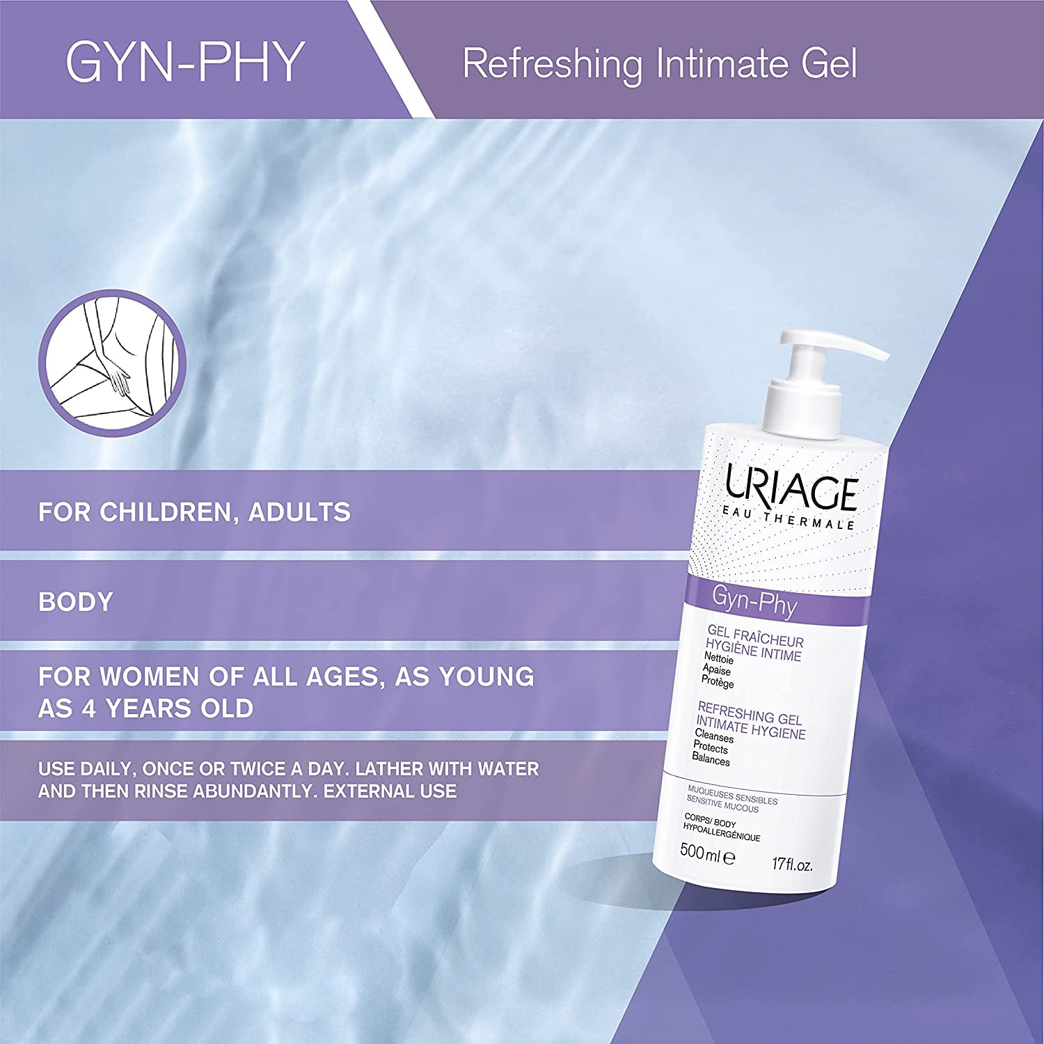 URIAGE Gyn Phy Refreshing Intimate Gel | Soap Free, Paraben-Free & Dermatologist Tested Feminine Wash to Gently Clean, Protect and Balance Even the Most Sensitive Skin - Free & Fast Delivery