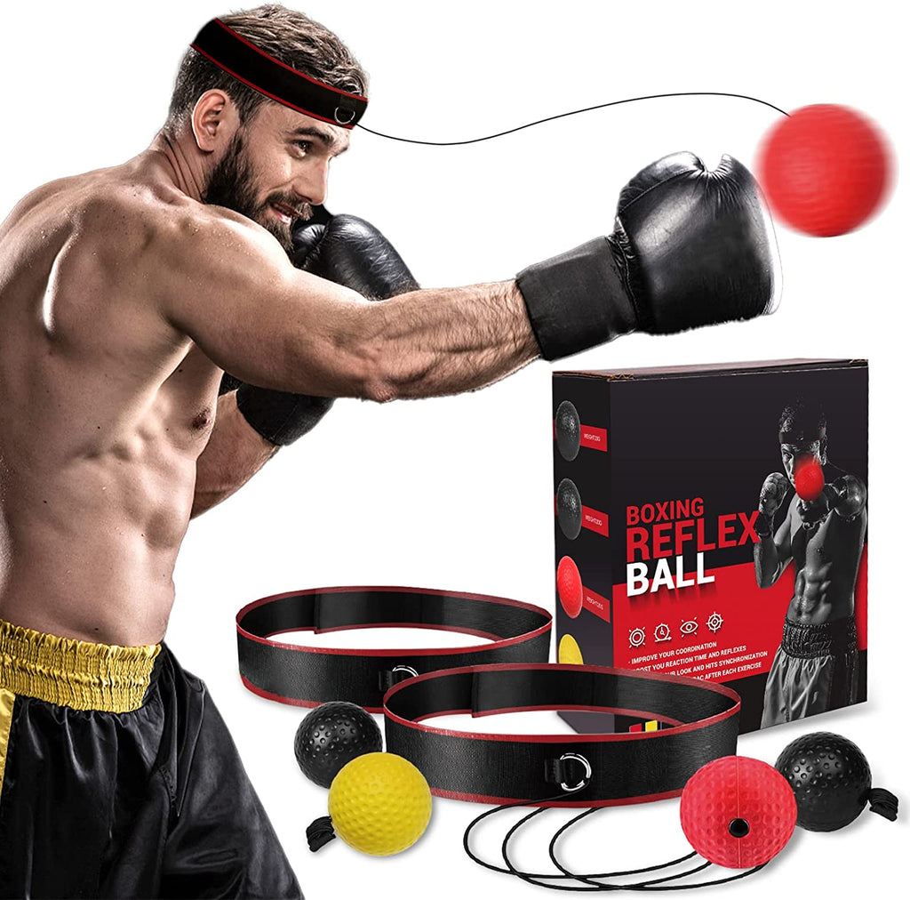 KTEBO Boxing Reflex Ball Headband Set, Boxing Equipment, Include 4 Different Ball and 2 Adjustable Headband, Great for Beginner Improve Proficiency, Boxing Gifts for Men