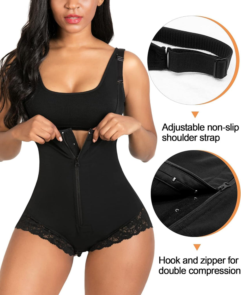 "Instantly Slim and Sculpt Your Figure with SHAPERX Tummy Control Colombian Body Shaper - Open Bust Bodysuit with Zipper"