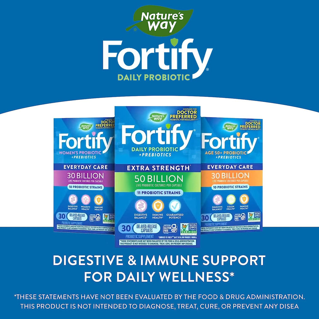 Nature’S Way Fortify Women’S 50 Billion Daily Probiotic Supplement, 10 Probiotic Strains, Digestive Health*, Immune Support*, Women’S Health*, Non-Gmo, No Refrigeration Required, 30 Capsules - Free & Fast Delivery