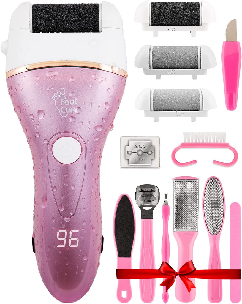 "Revitalize Your Feet with our Rechargeable Electric Foot Callus Remover - Say Goodbye to Cracked Heels and Dry Dead Skin - Experience Professional Pedicure Results at Home - Includes 3 Aqua Rollers!"