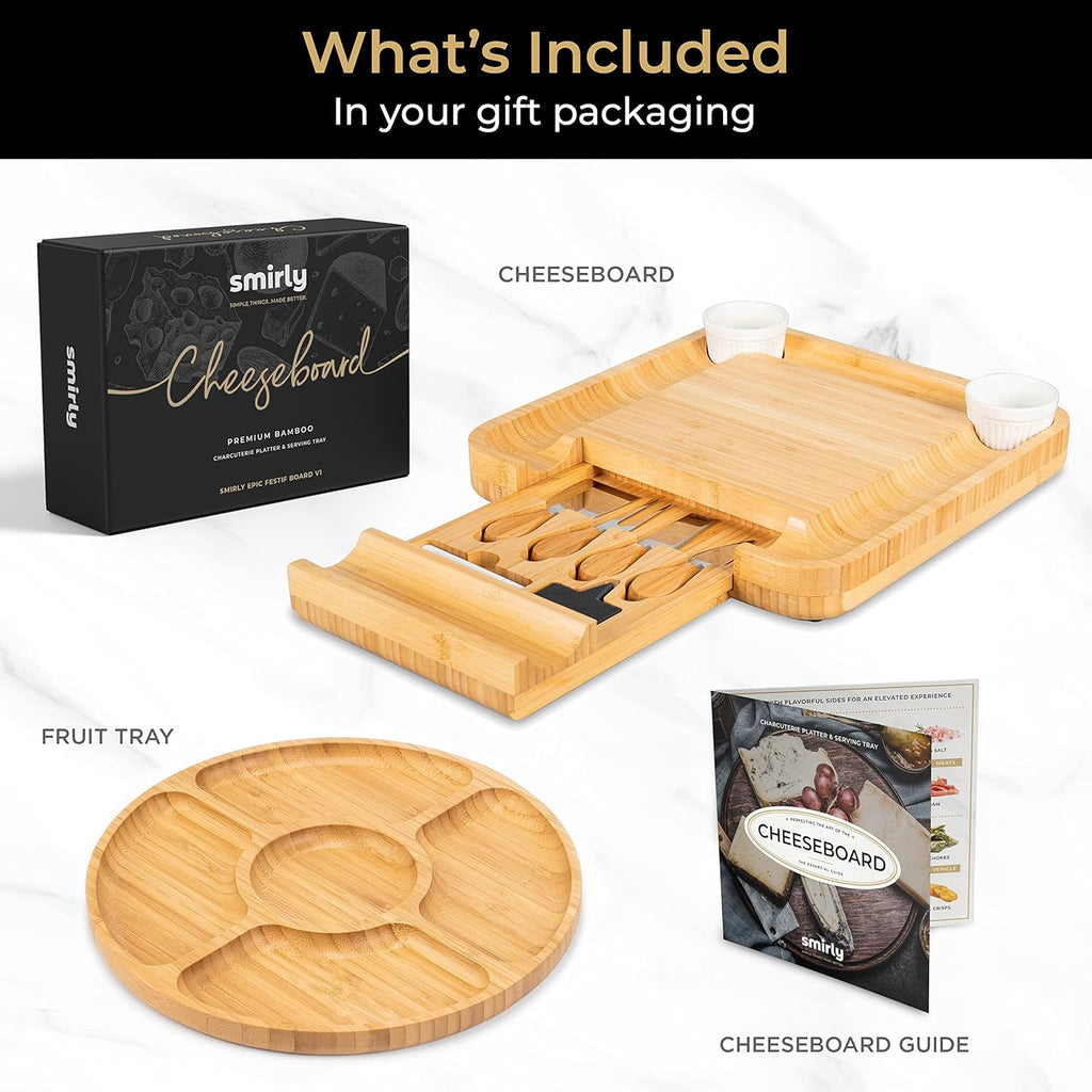 "Exquisite SMIRLY Charcuterie Boards Gift Set: Elegant Large Bamboo Cheese Board Set - Perfect Christmas, Housewarming, Wedding, and Bridal Shower Gift for Women"