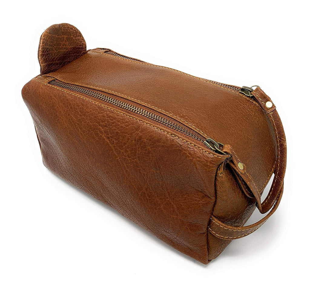 "Travel in Style with the Luxurious KOMALC Premium Buffalo Leather Unisex Toiletry Bag"