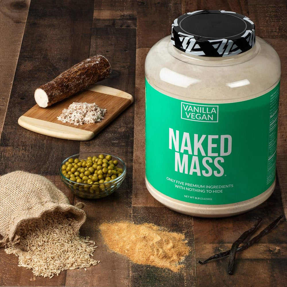 Naked Mass - Vanilla Vegan Weight Gainer - 8Lb Bulk, GMO Free, Gluten Free, Soy Free & Dairy Free. No Artificial Ingredients - 1,230 Calories - 11 Servings