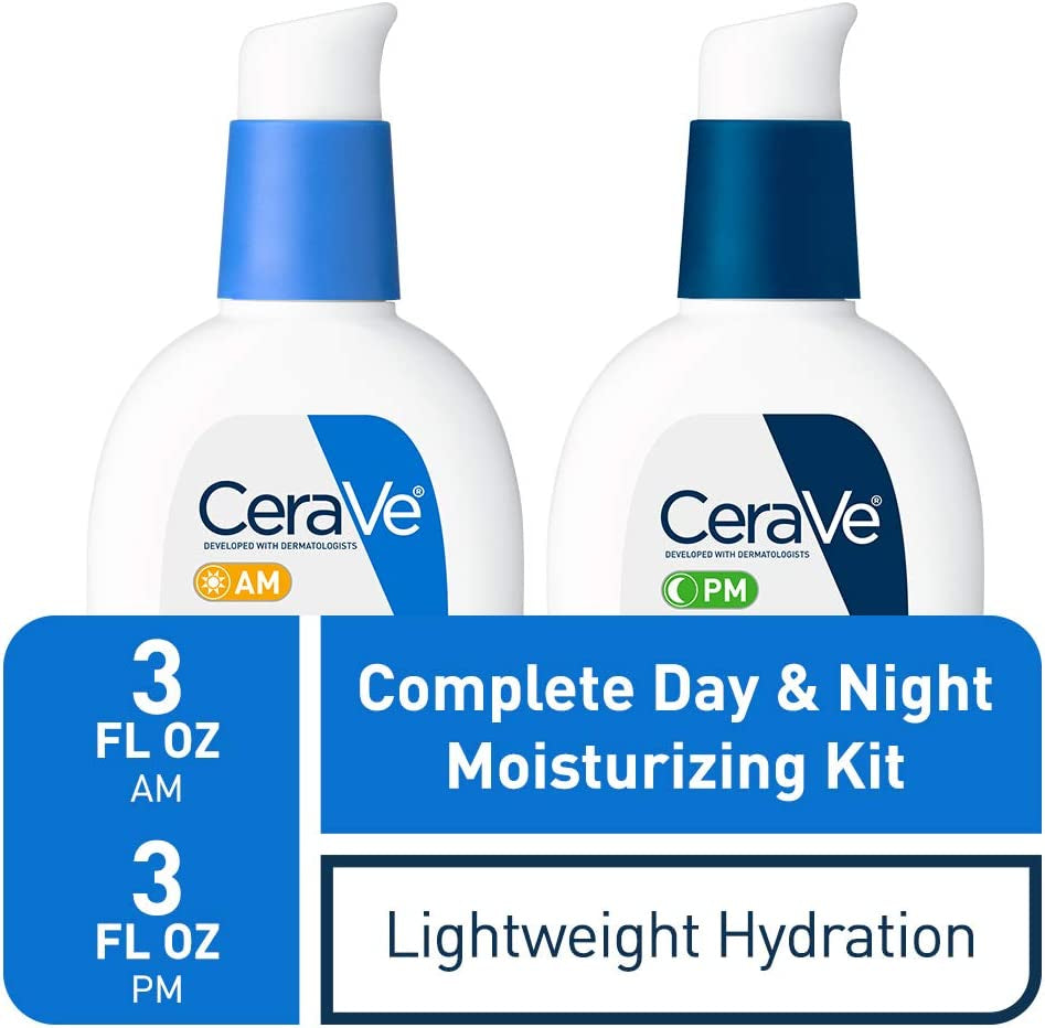 Cerave Day & Night Face Lotion Skin Care Set | Contains AM with SPF 30 and PM Face Moisturizer | Fragrance Free