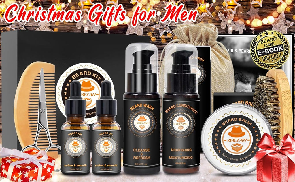 "Ultimate Beard Care Kit: Complete with Conditioner, Oil, Balm, Brush, Shampoo, Comb, Scissors, Storage Bag, E-Book, and Gifts for Him!"
