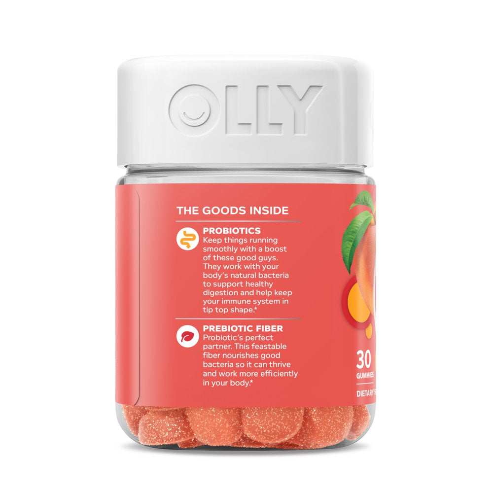 OLLY Probiotic + Prebiotic Gummy, Digestive + Gut Health Supplement, Peach, 30 Ct