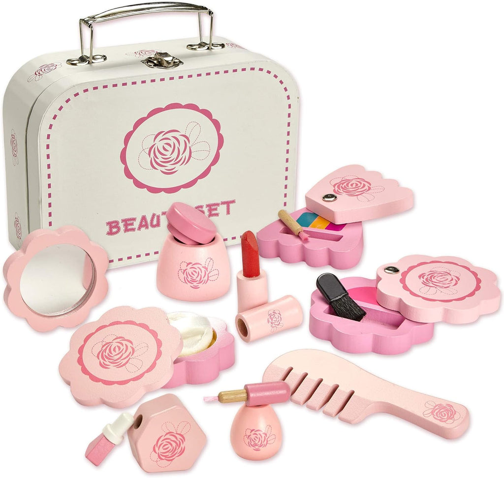 "Enchanting Dragon Drew Wooden Beauty Set - Complete 10 Piece Kit for Glamorous Girls - Includes Makeup, Brush, Mirror, and Chic Cosmetics Case - Crafted from Pure Wood, Non-Toxic Paint, and Delightfully Smooth Edges"
