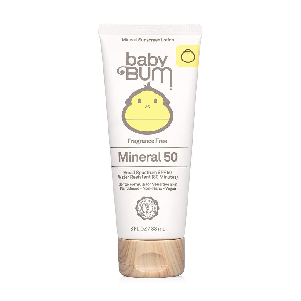 Baby Bum SPF 50 Sunscreen Lotion | Mineral UVA/UVB Face and Body Protection for Sensitive Skin | Fragrance Free | Travel Size | 3 FL OZ