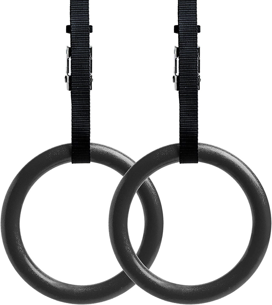 REEHUT Gymnastic Rings with Adjustable Straps, Metal Buckles & Ebook - Home Gym (Set of 2) - Non-Slip - Great for Workout, Strength Training, Fitness, Pull Ups and Dips, Ebook Included