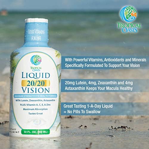 Liquid 20/20 Vision - Eye Vitamin Formula W/20Mg Lutein, 4Mg Zeaxanthin, 4Mg Astaxanthin for Vision Support –Max Absorption- Great Taste & No Pills to Swallow– 32 Serv, 32Oz
