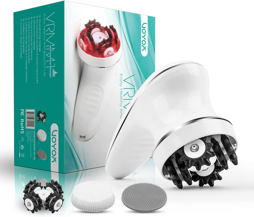"Ultimate Cordless Deep Tissue Massager with Silicone Face Brush - Say Goodbye to Cellulite and Relax Your Body from Head to Toe - 3 Multi-Functional Heads, Waterproof & Rechargeable - VRMM1-NEW"